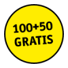 cercle jaune avec texte noir indiquant cent plus cinquante gratuits