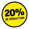 Symbole rond jaune vif avec texte noir indiquant 20 pour cent de réduction
